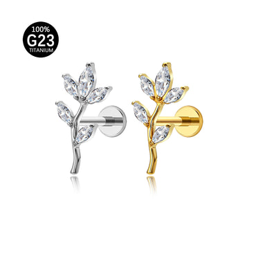 Piercing Labret em Titânio G23 com Design de Flor de Ameixeira em Ramos – Joia Elegante e Feminina