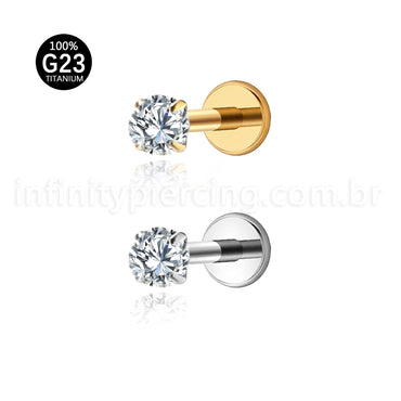 Piercing Labret Titânio Zircônia Cravejada Com Ponta