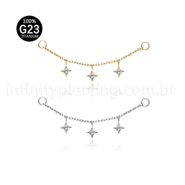 Corrente Titânio Para Piercing Estrela Zircônia Cravejada
