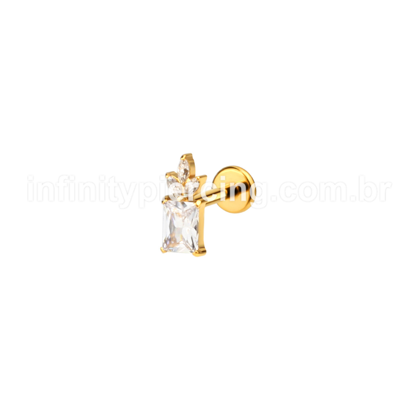Piercing Labret Aço Cirúrgico Quadrado Zircônias