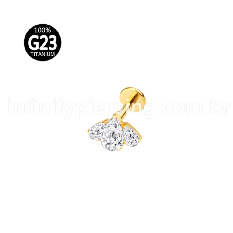 Piercing Labret Titânio Gota Zircônias Cravejada