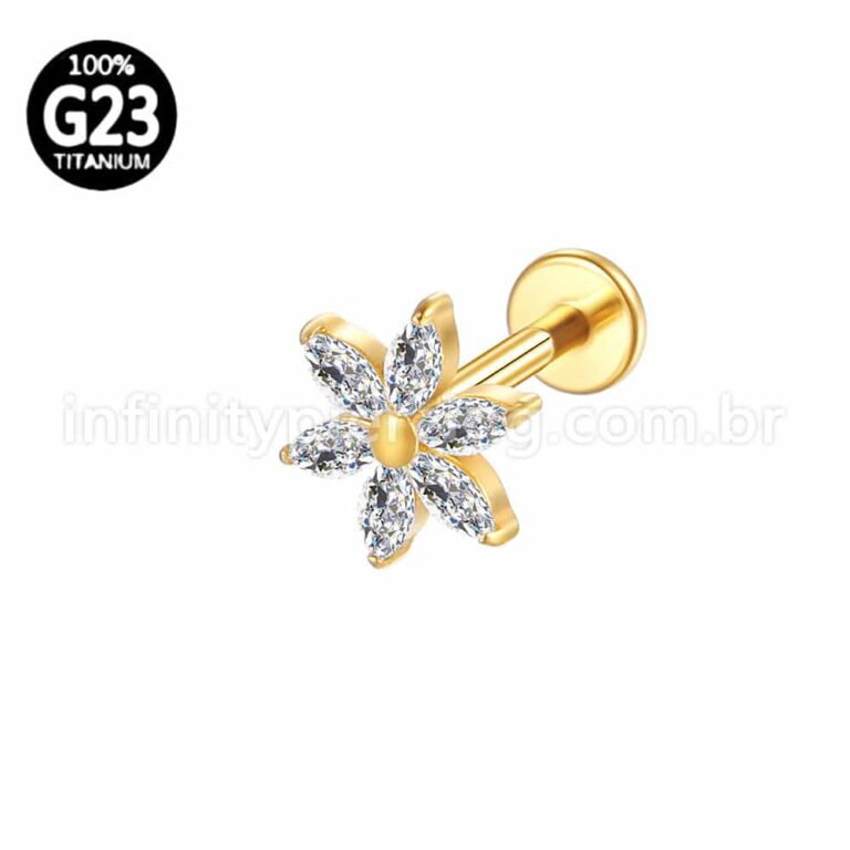 Piercing Labret Titânio Flor Zircônia Cravejada