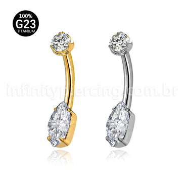 Piercing Banana Titânio Oval Com Pontas Zircônia Cravejada