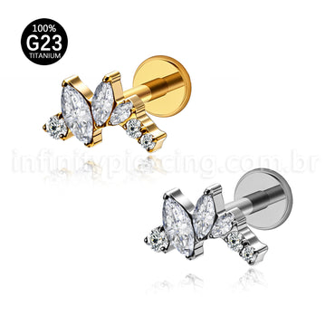 Piercing Labret Titânio Curvo Zircônia Cravejada