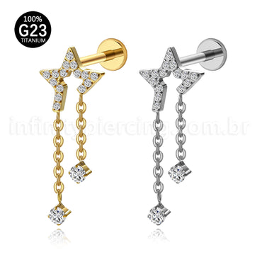 Piercing Labret Titânio Estrela Com Corrente