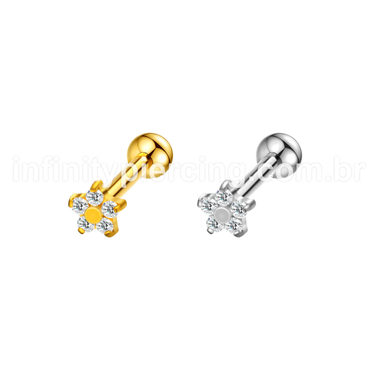 Piercing Barbell Aço Cirúrgico Flor Zircônia