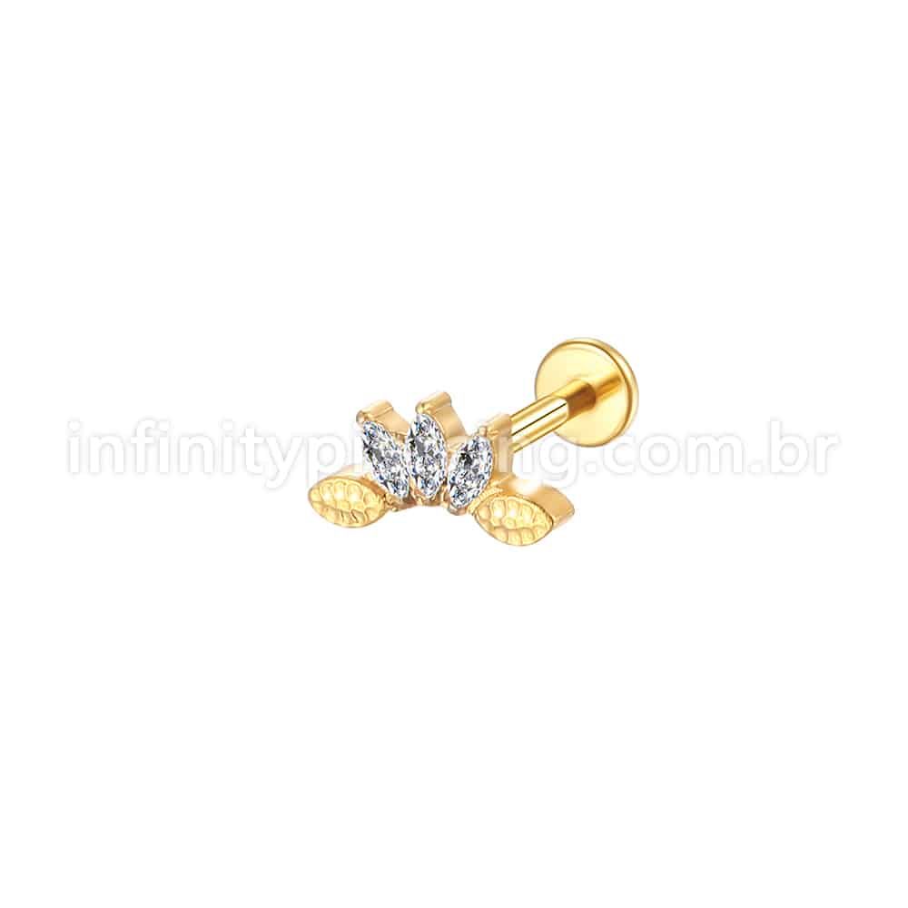Piercing Labret Aço Cirúrgico Flor De Lotus 3 Zircônias