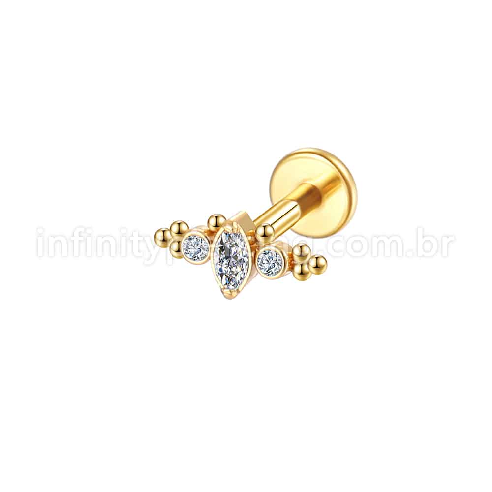 Piercing Labret Aço Cirúrgico Indiano Zircônia Cravada