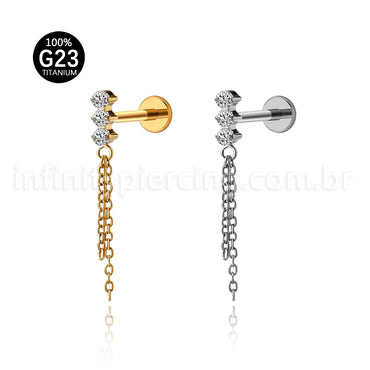 Piercing Labret Titânio 3 Zircônia Com Corrente