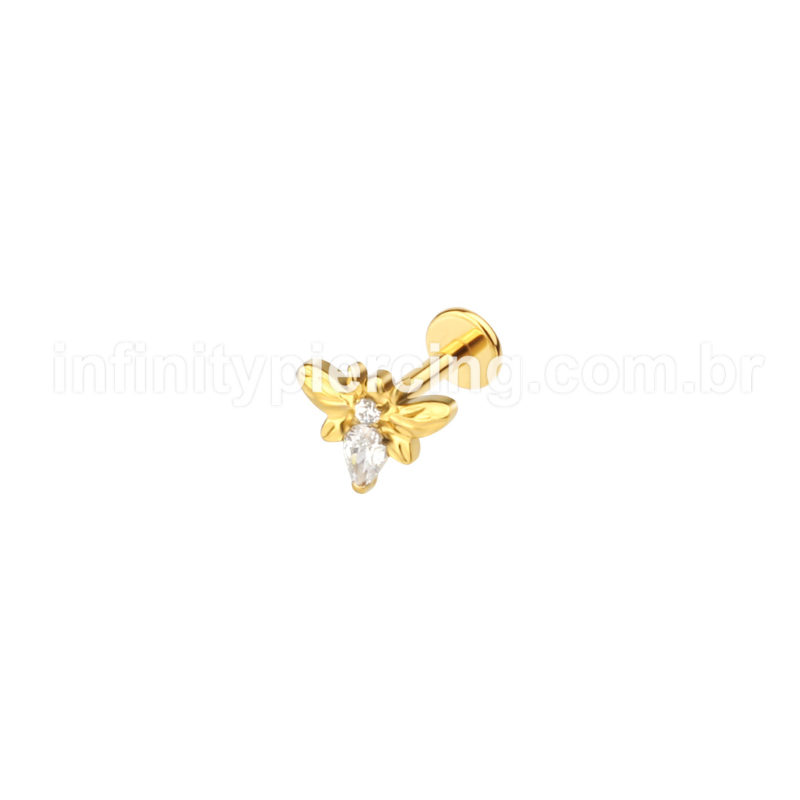 Piercing Labret Aço Cirúrgico Abelha Zircônia