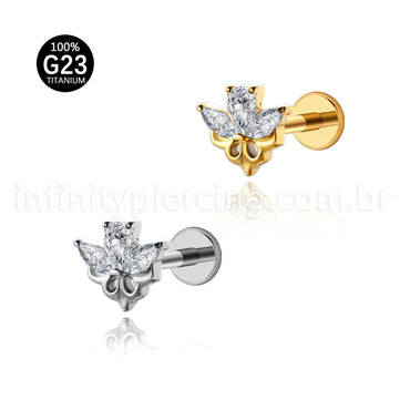 Piercing Labret Titânio Meia Flor Com Zircônia Cravejada