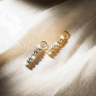 Pingente Para Piercing Titânio Barra Zircônia Cravejada