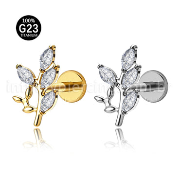 Piercing Labret Titânio Galho Zircônia Cravejada