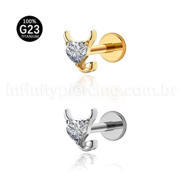 Piercing Labret Titânio Zircônia Coração Diabinho