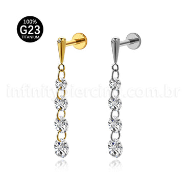Piercing Labret Titânio Com Pingente Zircônias
