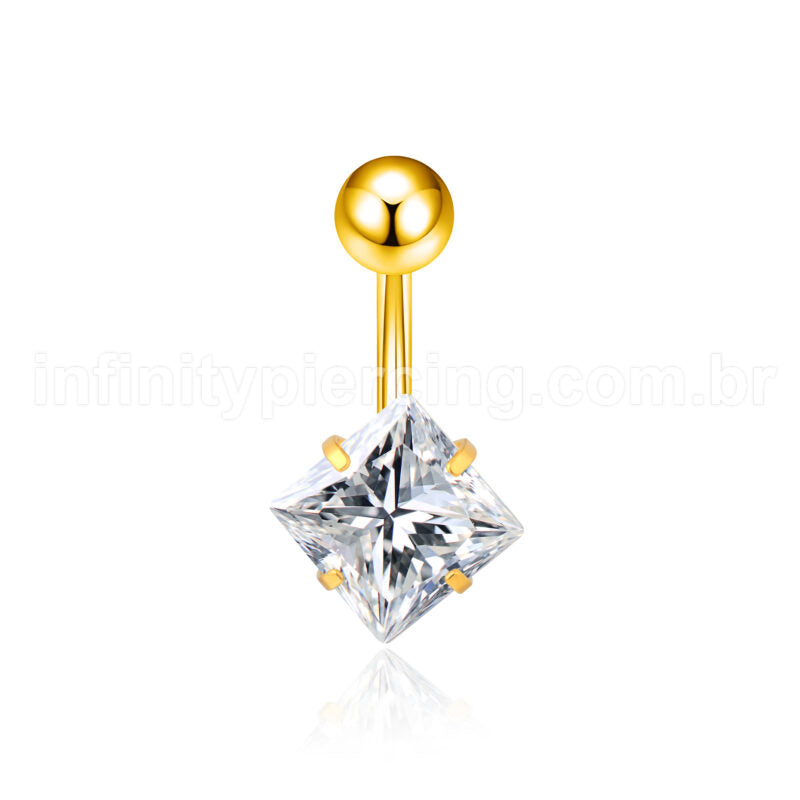 Piercing Aço Cirúrgico Banana 1 Pedra Zircônia Quadrada Cravejada