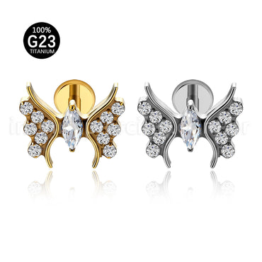 Piercing Labret Titânio Borboleta Zircônia Cravejada