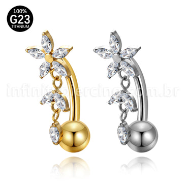 Piercing Banana Titânio Flor Com Zircônia Cravejada