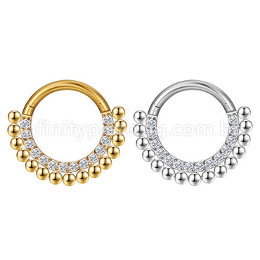 Piercing Argola Aço Cirúrgico Segmento Articulado Indiano Zircônia Cravejada