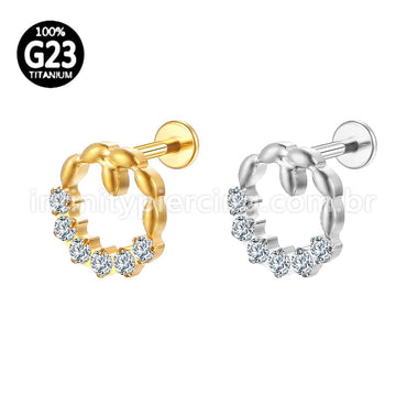 Piercing Labret Titânio Redonda 6 Zircônias