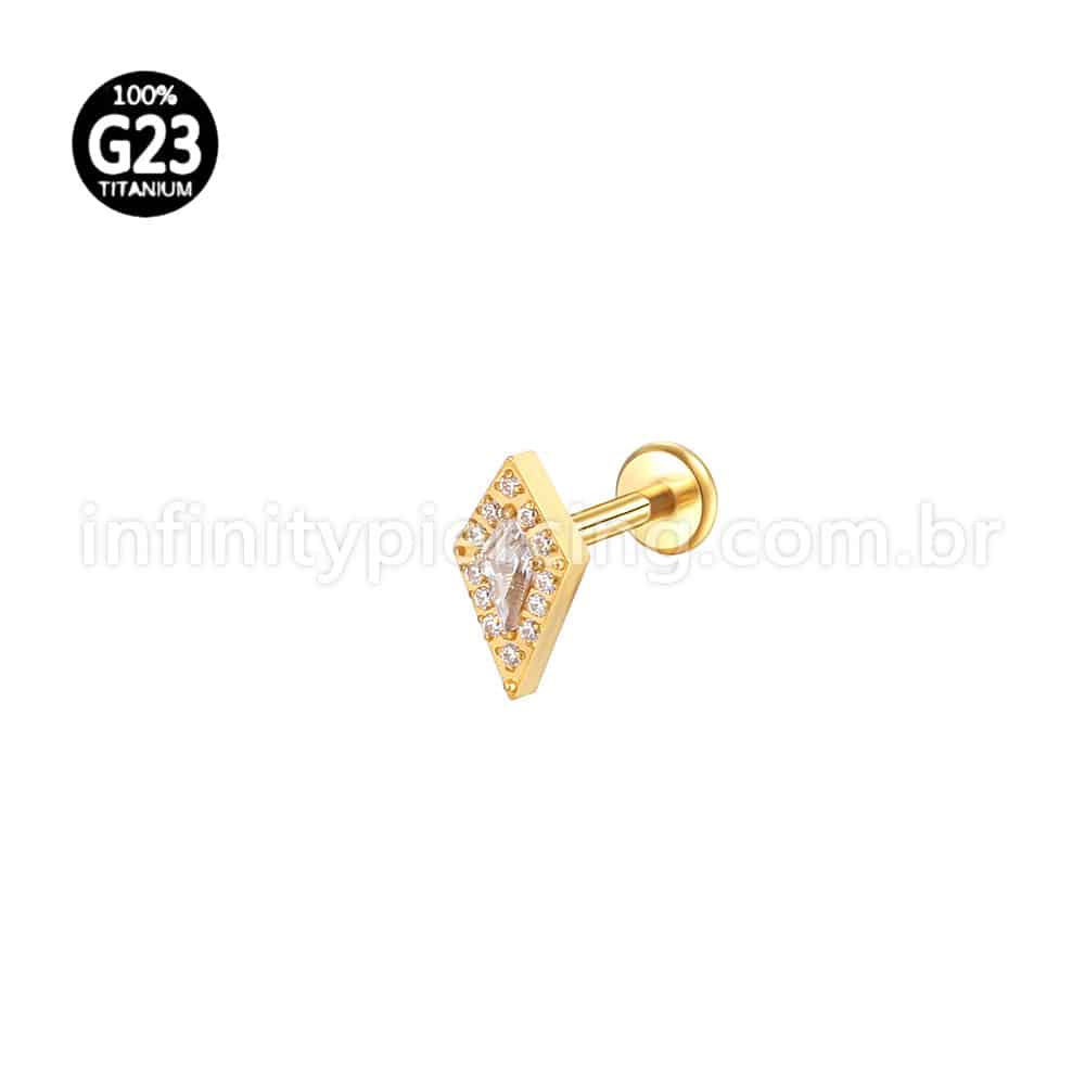 Piercing Labret Titânio Losango Zircônias Cravejadas