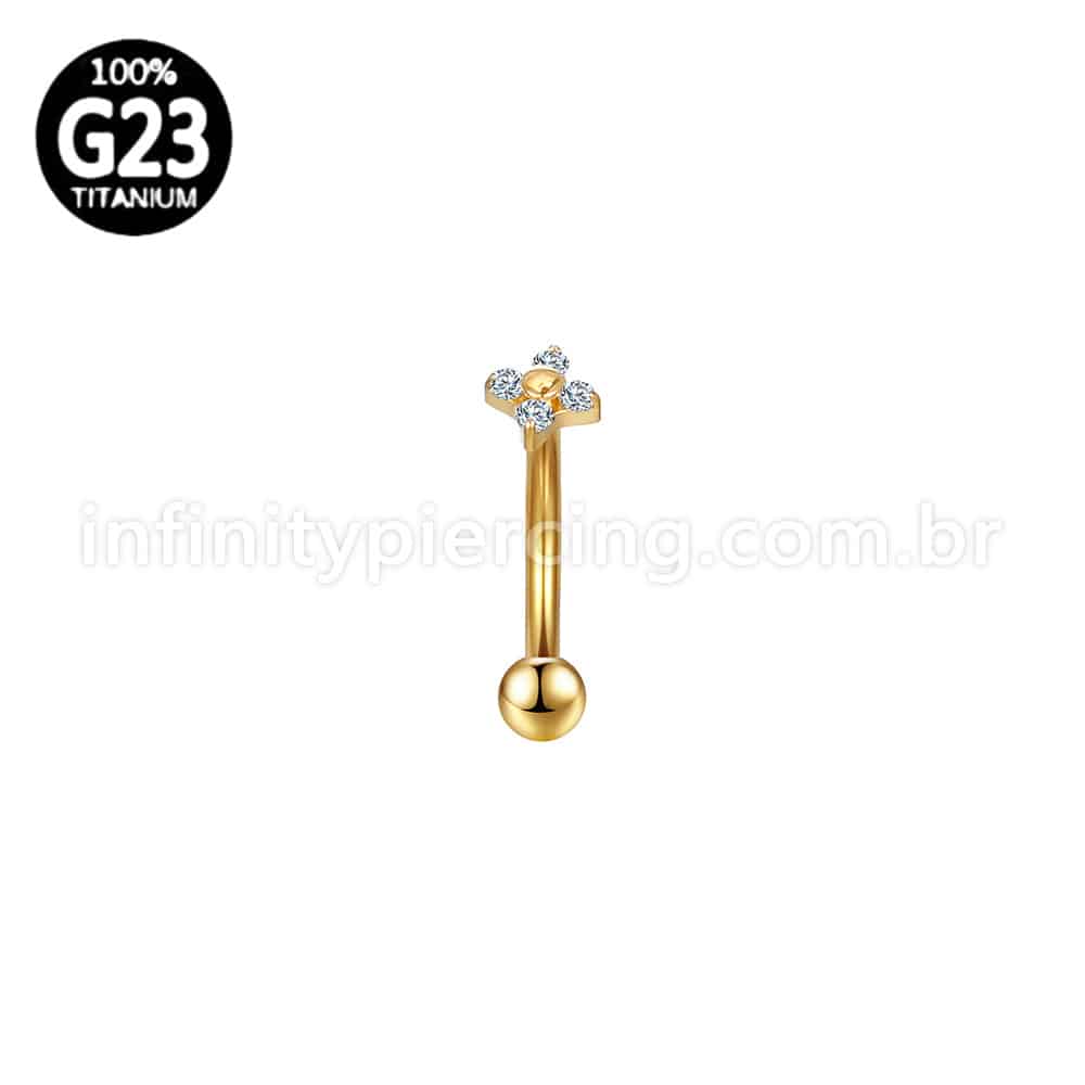 Piercing Minibarbell Curvo Titânio Flor 4 Zircônias