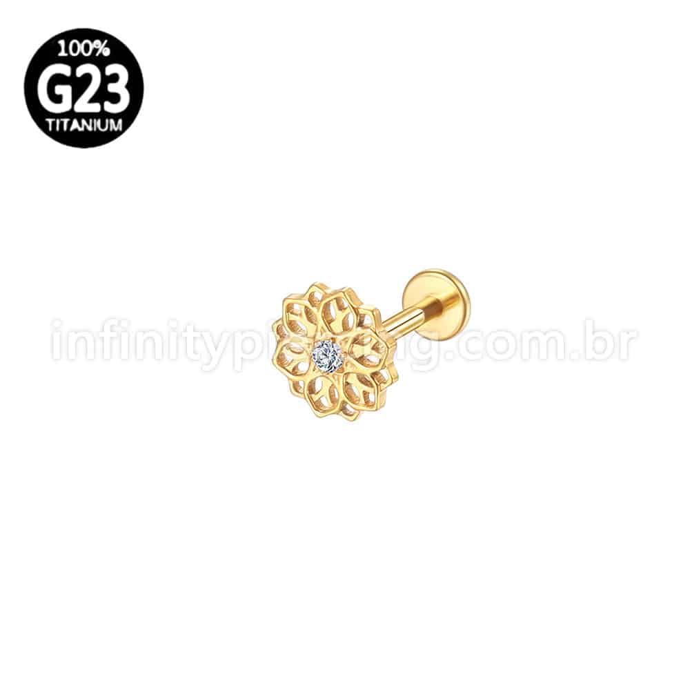 Piercing Labret Titânio Flor Vazada Detalhada