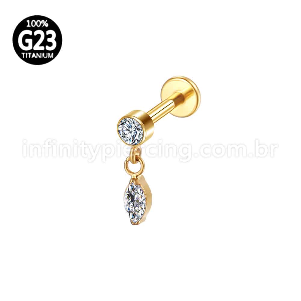 Piercing Labret Titânio Ponto De Luz Zircônia Com Pingente