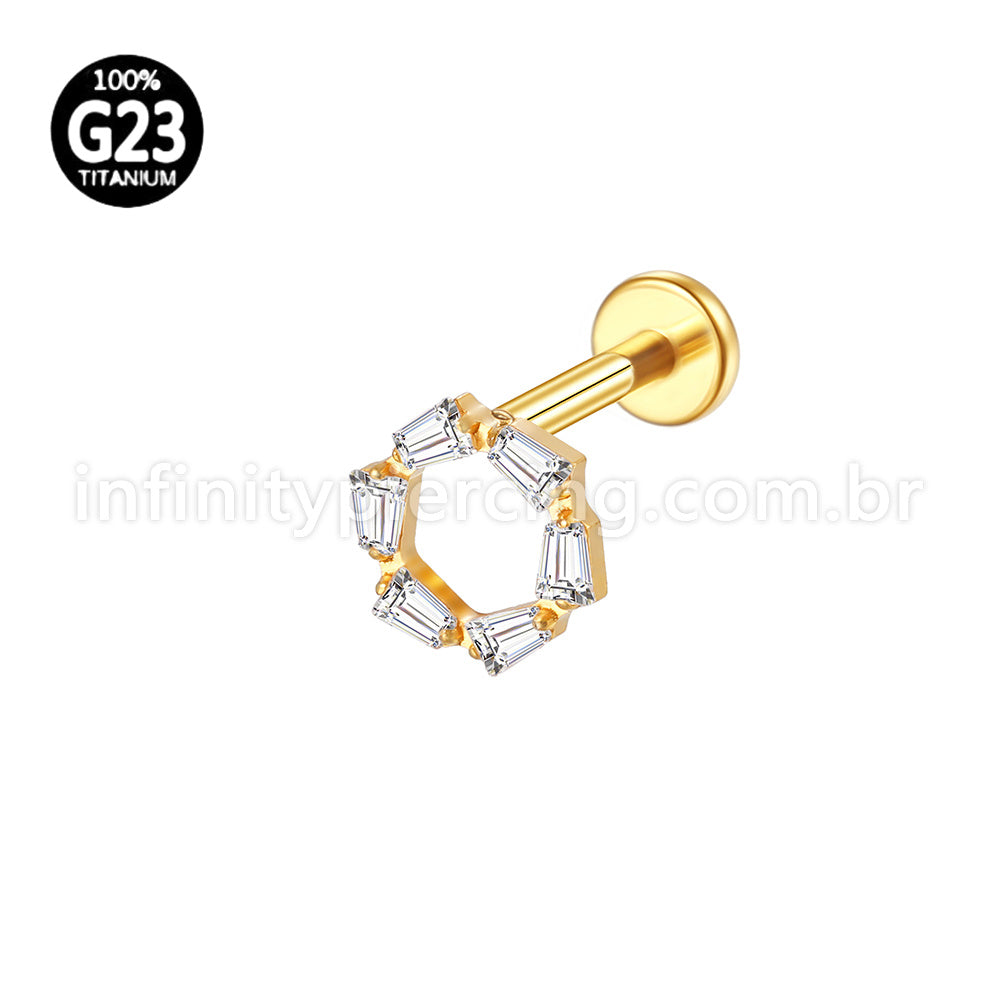 Piercing Labret Titânio Redonda 6 Zircônias