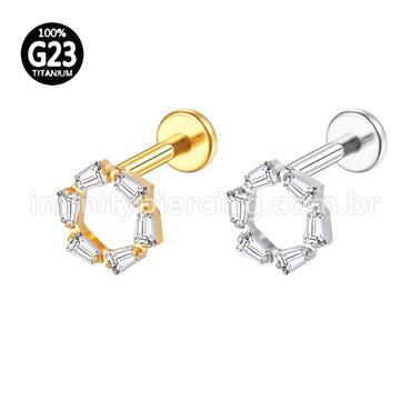 Piercing Labret Titânio Redonda 6 Zircônias