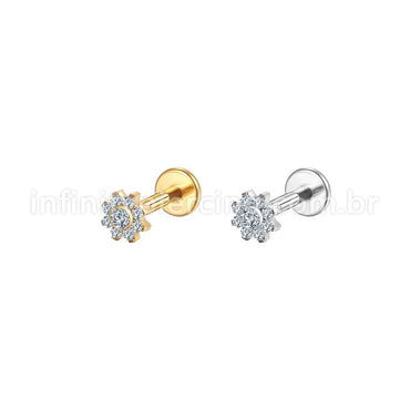 Piercing Labret Aço Cirúrgico Flor Zircônia