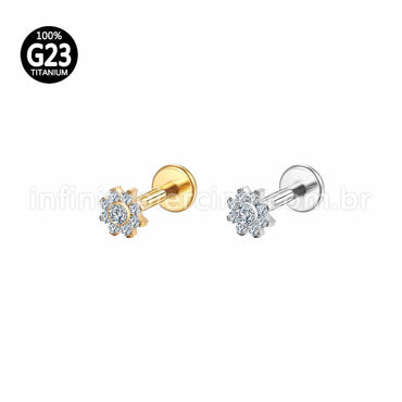 Piercing Labret Titânio Flor Zircônia