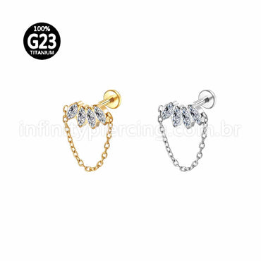 Piercing Labret Titânio Cluster Corrente 4 Zircônias