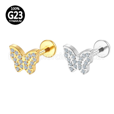 Piercing Labret Titânio Borboleta Zircônia Cravejada