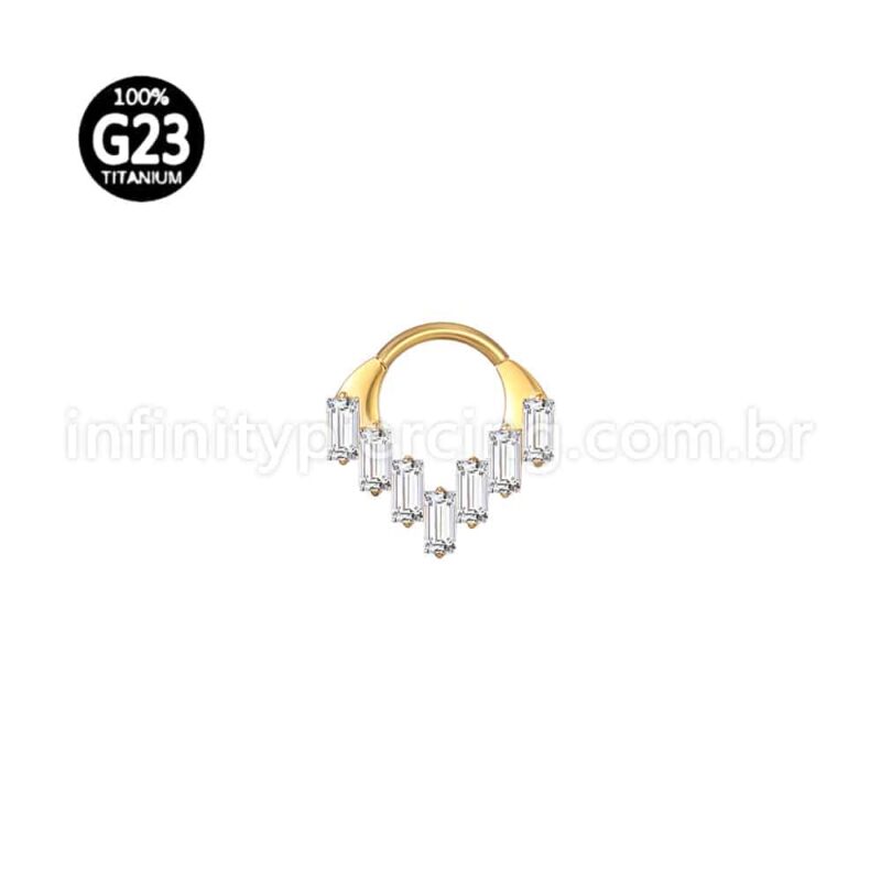 Piercing Argola Titânio Detalhes Retangulares Zircônia Cravejada
