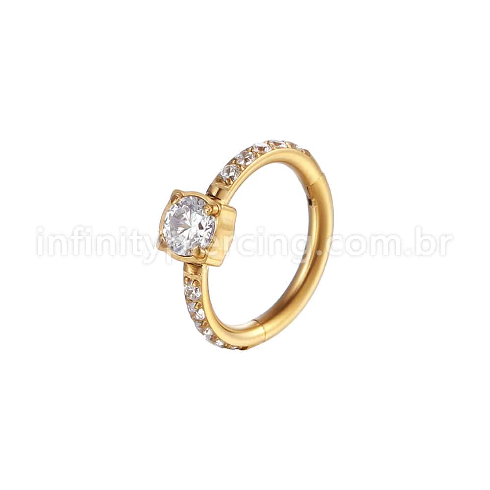 Piercing Argola Segmentada Aço Cirurgico Zircônia Pedra Redonda
