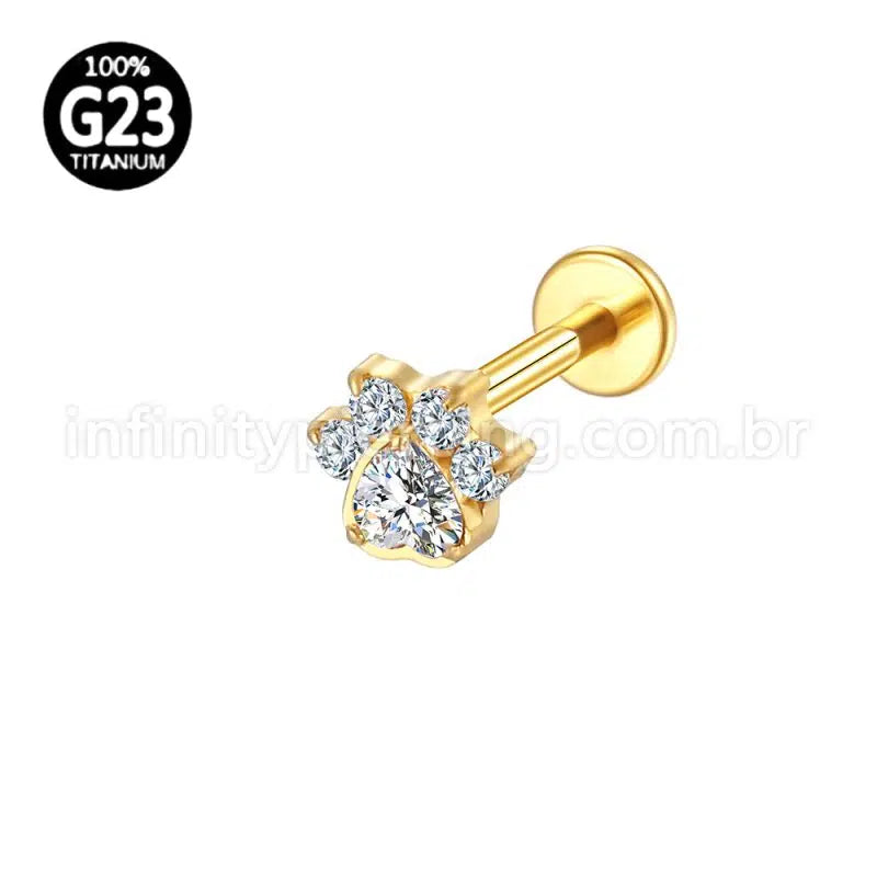 Piercing Labret Titânio Patinha Zircônia Cravejada