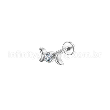 Piercing Labret Aço Cirúrgico 2 Luas / Zircônia