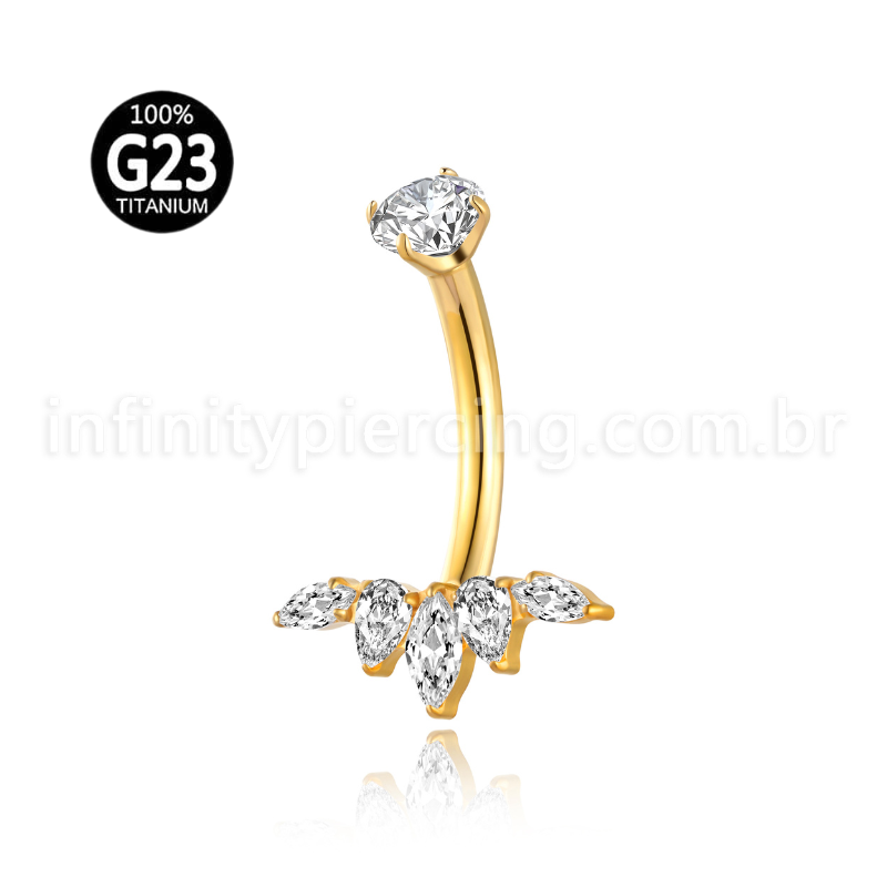 Piercing Banana Titânio Folhas Zircônia