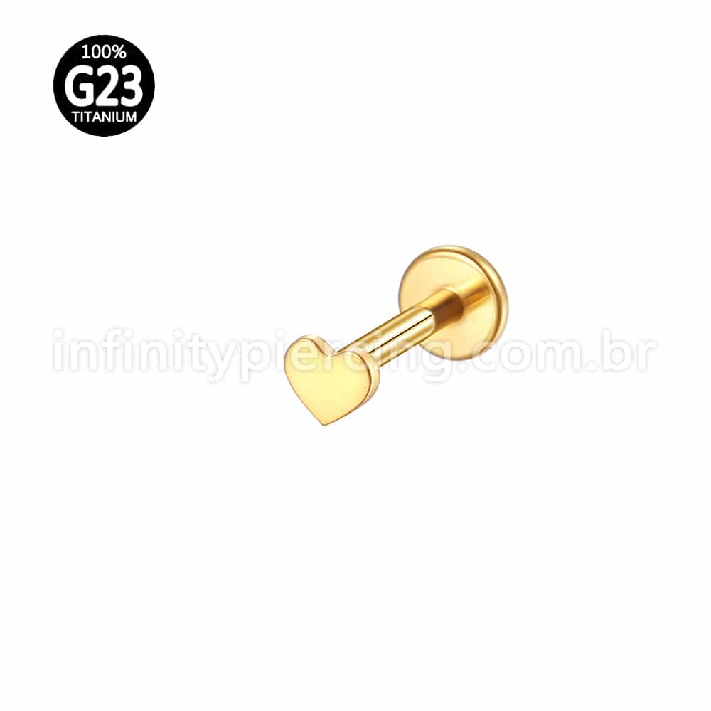 Piercing Labret Titânio Coração Liso Rosca Interna