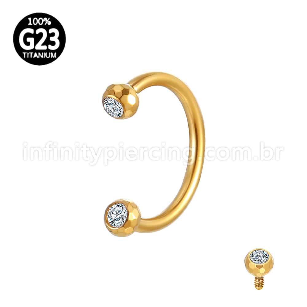 Piercing Ferradura Lapidada Titânio Com Zircônia Cravada Rosca Interna