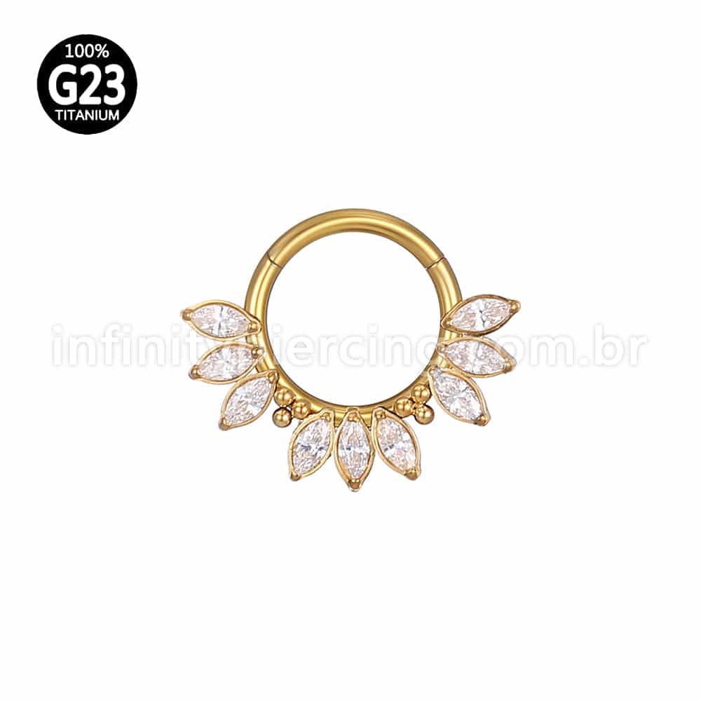 Piercing Argola Titânio Segmento Articulado 9 Pedras Oval Zircônia Cravejada