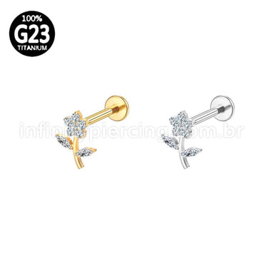 Piercing Labret Titânio Flor Com Zircônias