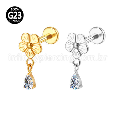 Piercing Labret Titânio Flor Pingente Zircônia Cravejada