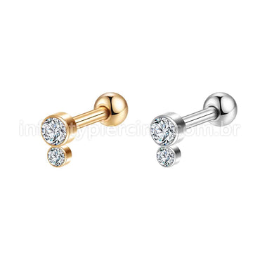 Piercing Minibarbell Aço Cirúrgico 2 Zircônia Cravada
