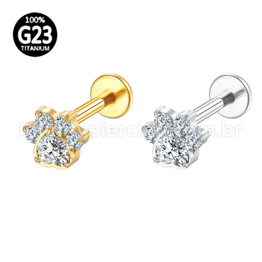 Piercing Labret Titânio Patinha Zircônia Cravejada