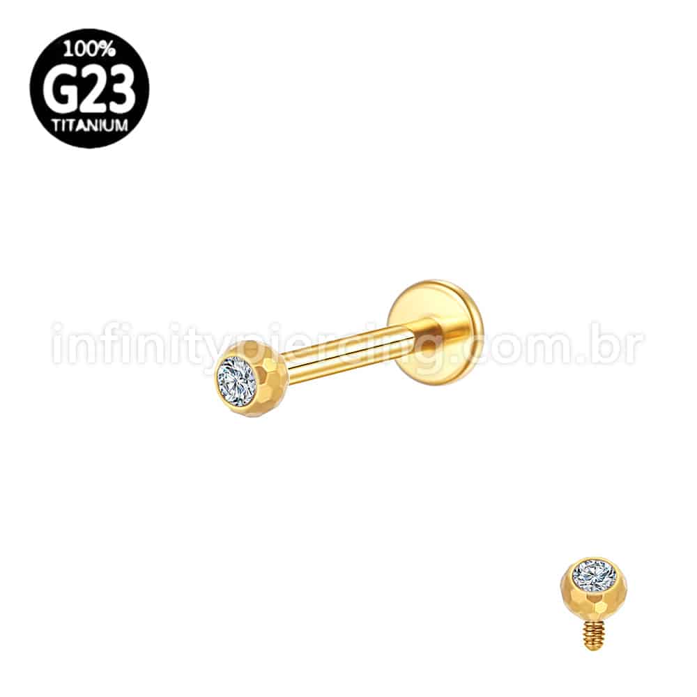 Piercing Labret Titânio Lapidada Com Zircônia Cravada Rosca Interna