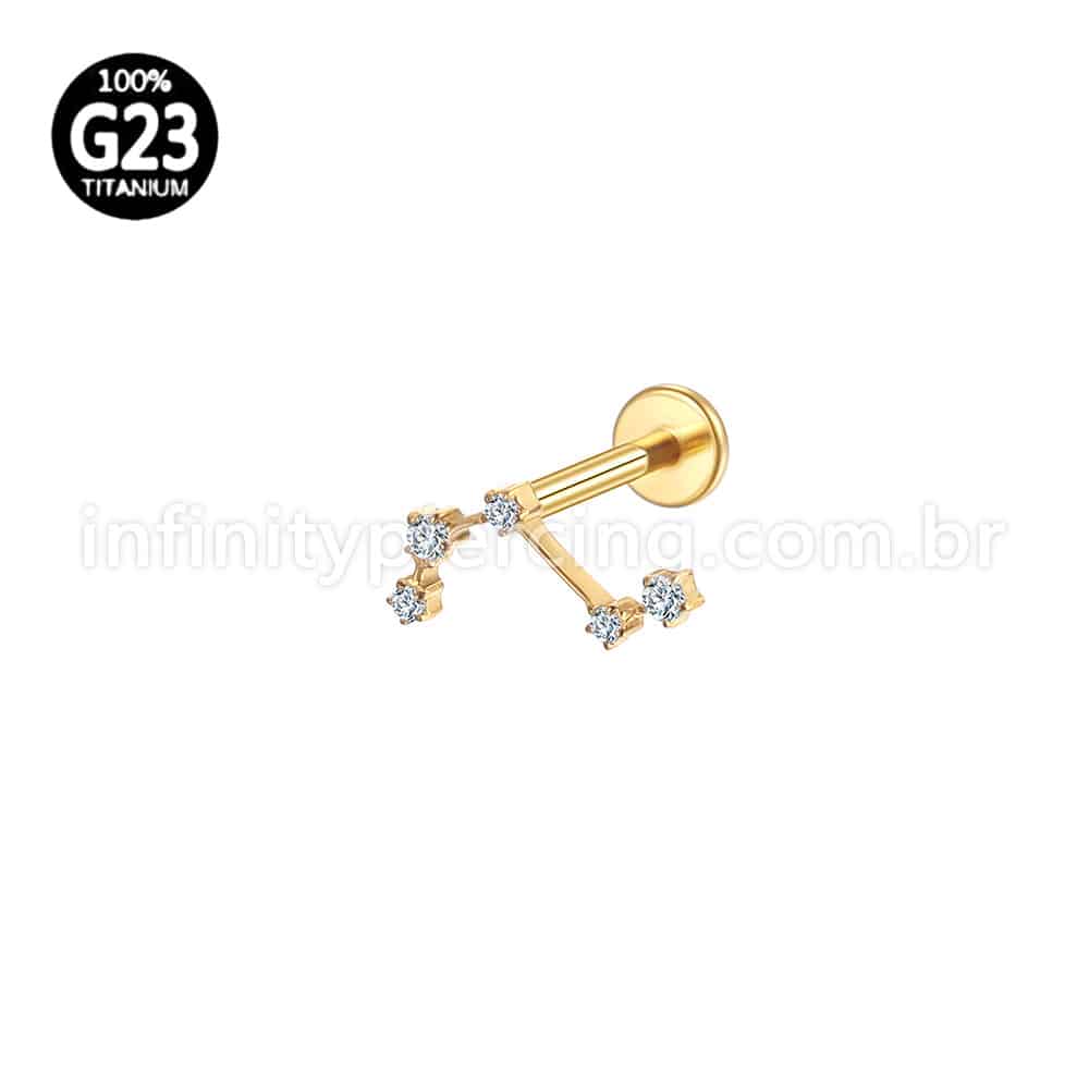 Piercing Labret Titânio 5 Zircônias Cravejada