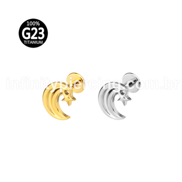 Piercing Labret Titânio Lua Com Estrela
