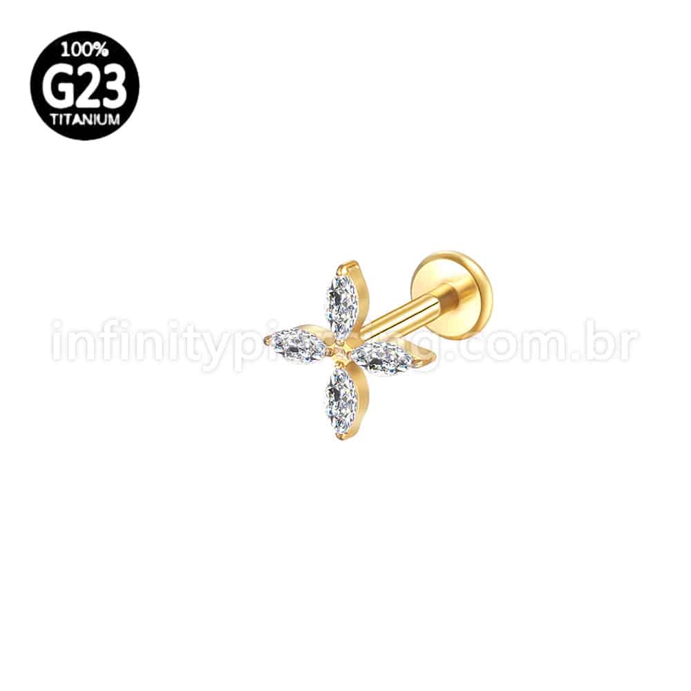 Piercing Labret Titânio Flor Quatro Pétalas